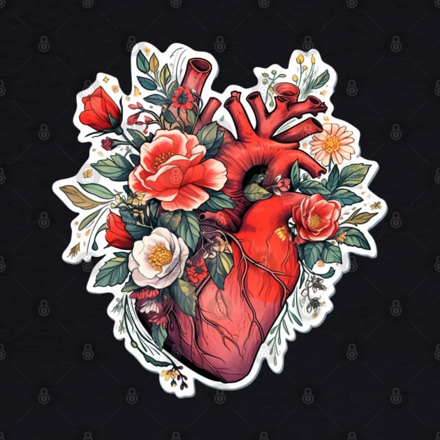 Vintage Goth Floral Anatomical Heart by DarkSideRunners